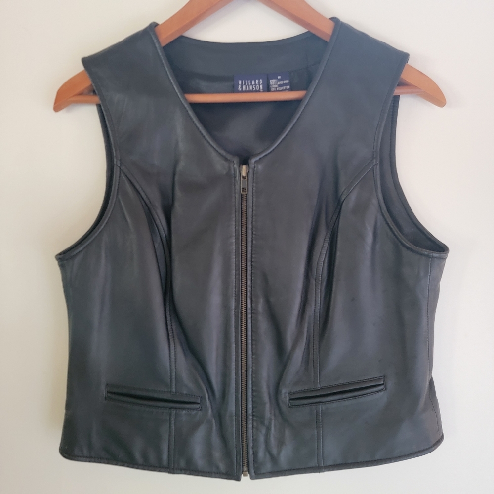Hillard & Hanson | Black Lamb skin Leather Vest Medium